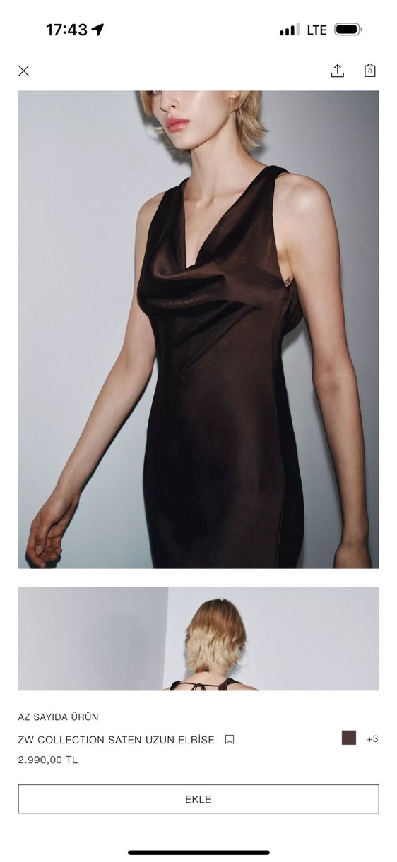 Zara Kahverengi Drapeli Uzun Saten Elbise - Görsel 4