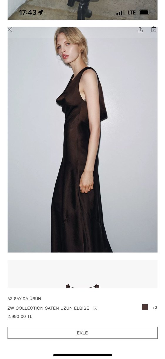Zara Kahverengi Drapeli Uzun Saten Elbise - Görsel 2