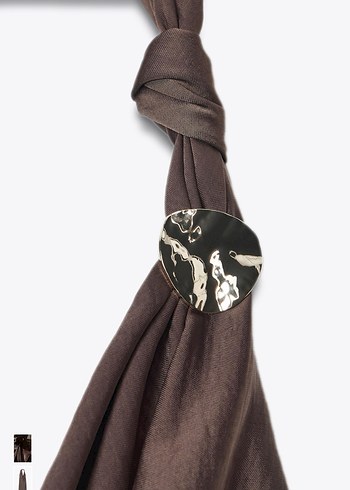 Zara Kahverengi Uzun V Yaka Elbise - Görsel 4