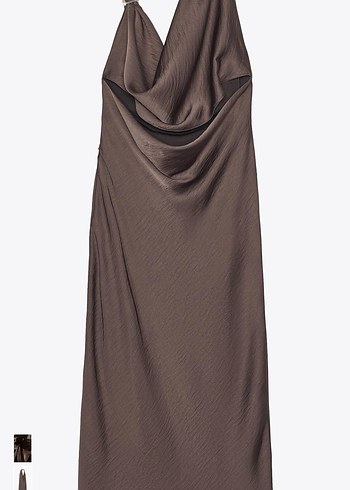 Zara Kahverengi Uzun V Yaka Elbise - Görsel 3