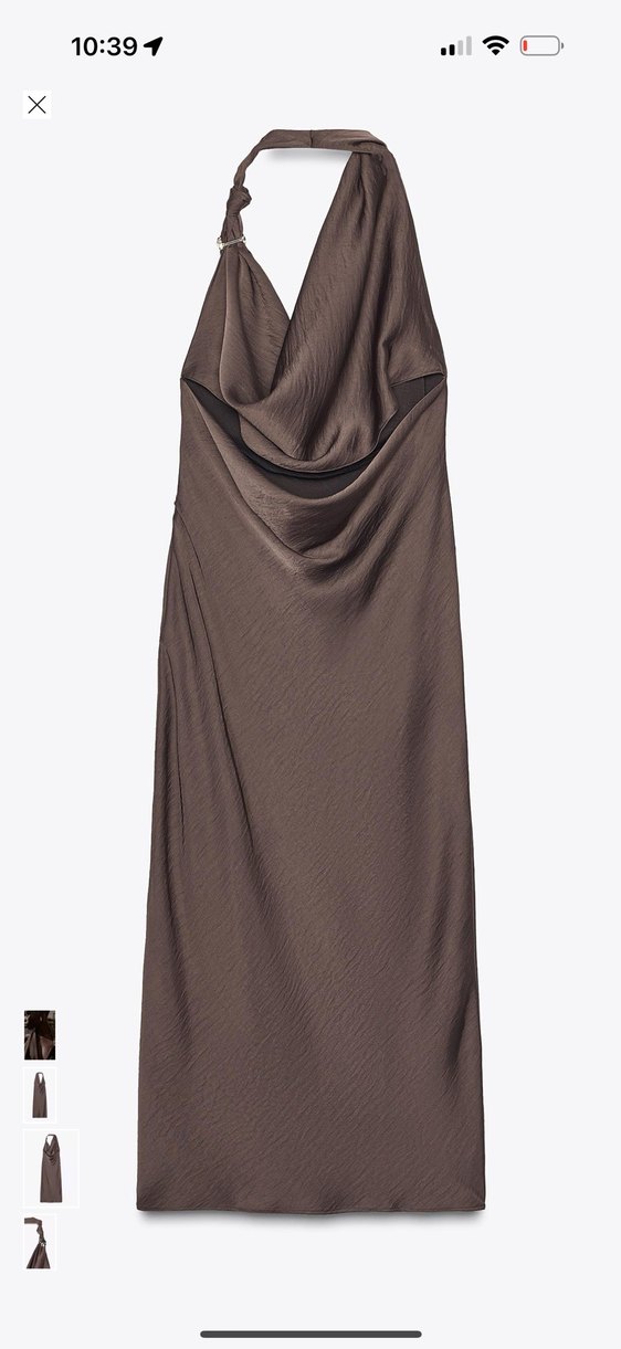 Zara Kahverengi Uzun V Yaka Elbise - Görsel 3