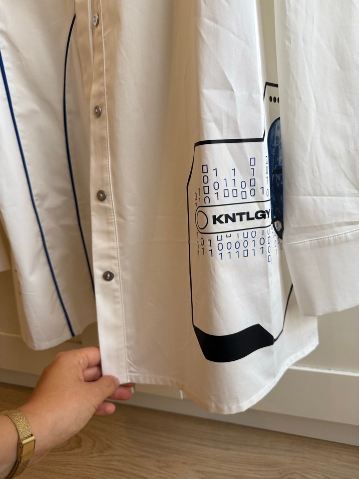 KNTLGY Kadın Beyaz Pamuklu Baskılı Gömlek - Görsel 4