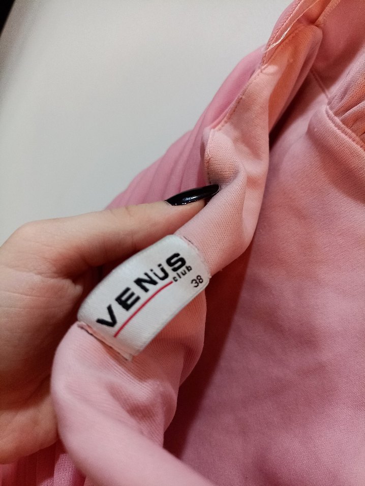 Pembe Drapeli V Yakalı Mini Abiye Elbise - Görsel 5