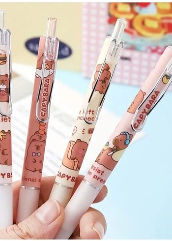4'lü Pastel Pembe Kapibara Temalı Tükenmez Kalem Seti