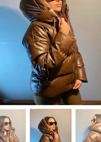 Kahverengi Deri Kadın Kışlık Mont - Görsel 3