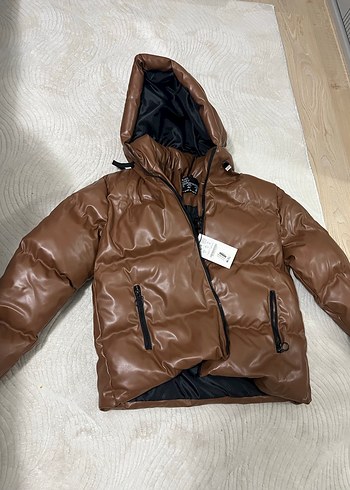 Kahverengi Deri Kadın Kışlık Mont - Görsel 5