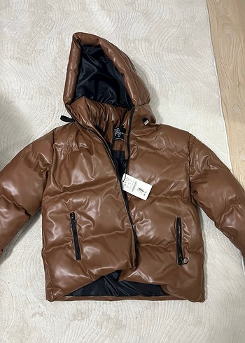 Kahverengi Deri Kadın Kışlık Mont - Görsel 9