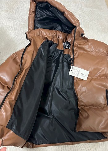Kahverengi Deri Kadın Kışlık Mont - Görsel 7