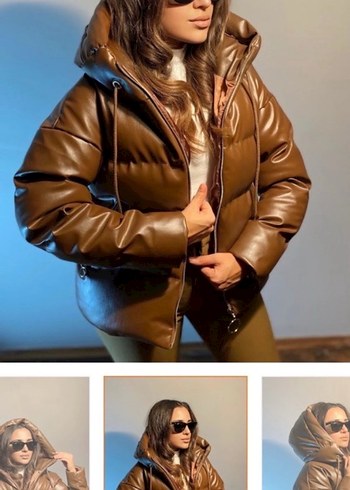 Kahverengi Deri Kadın Kışlık Mont - Görsel 2