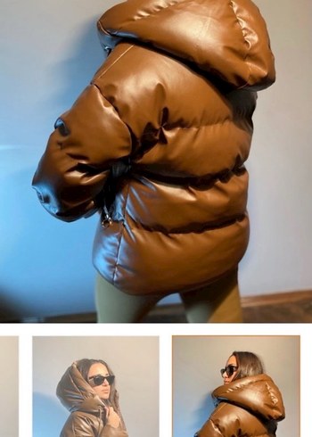 Kahverengi Deri Kadın Kışlık Mont - Görsel 4