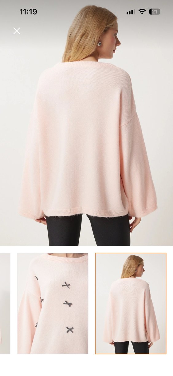 Nakış Detaylı Pembe Örgü Kadın Kazak - Görsel 3