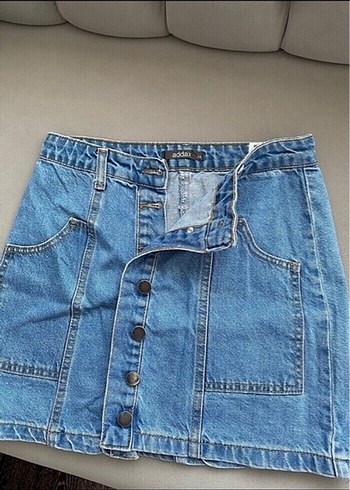 Düğmeli Mavi Denim Midi Etek - Görsel 2