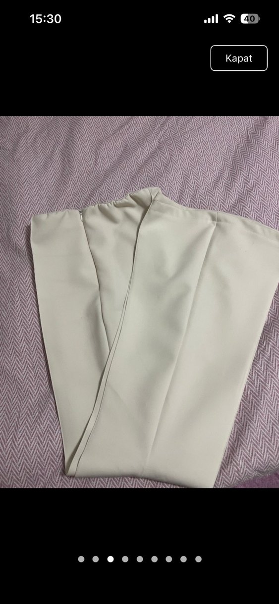 Kadın Bej Pilili Uzun Kumaş Pantolon - Görsel 4