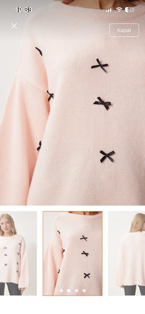 Kazak Pembe Nakışlı Salaş Kadın Triko Kazak - Görsel 2