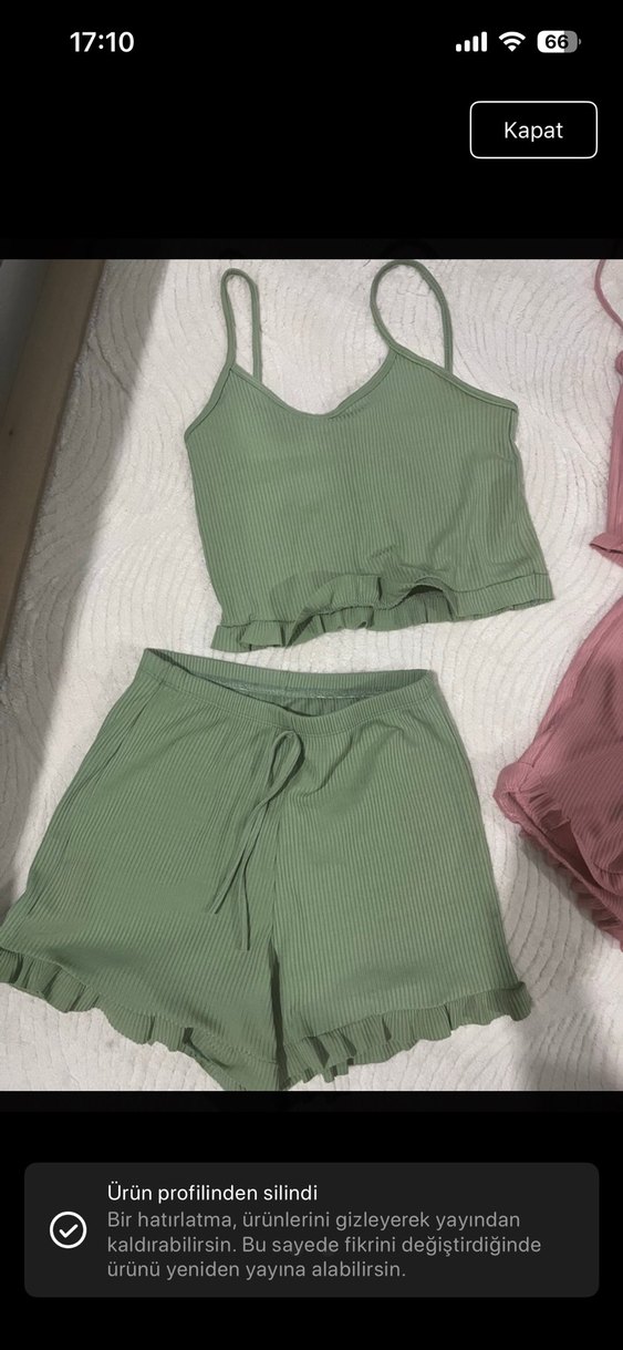 Olalook Askılı Fırfırlı Haki Pijama Takımı - Görsel 2