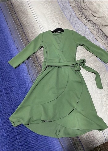 Yeşil yarım Kollu Elbise - Görsel 2