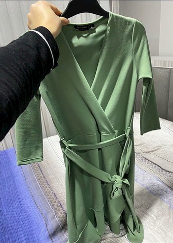 Yeşil yarım Kollu Elbise - Görsel 4