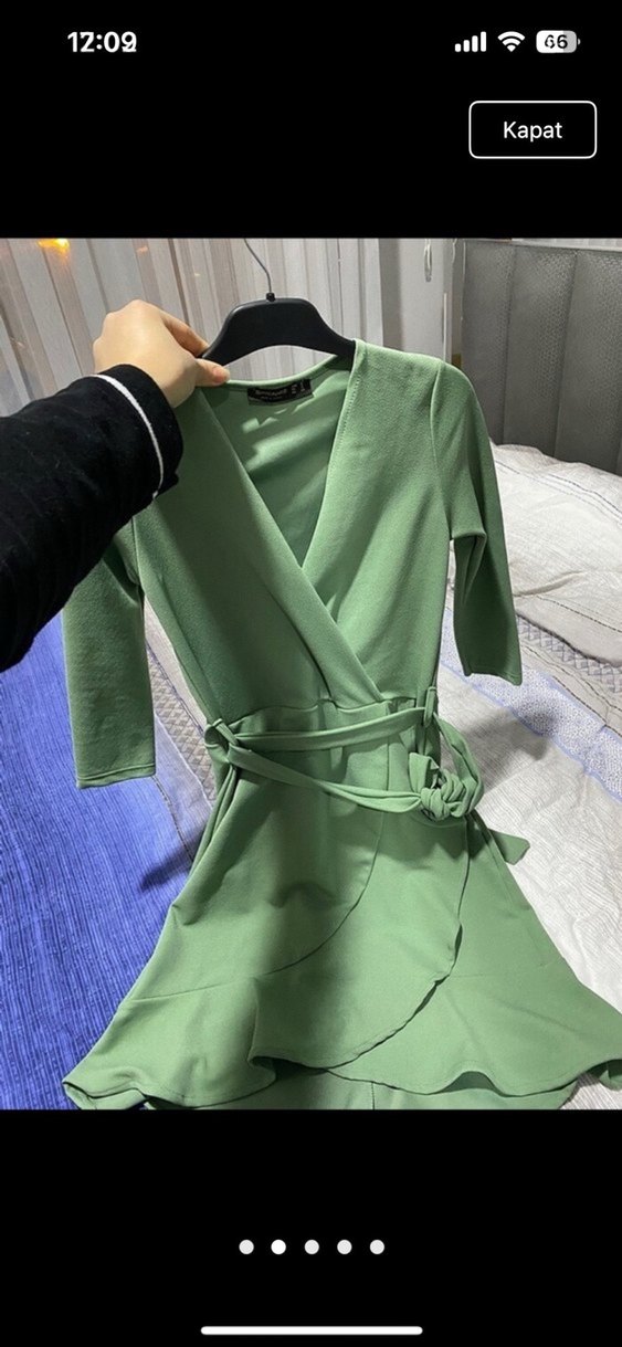 Yeşil yarım Kollu Elbise - Görsel 3