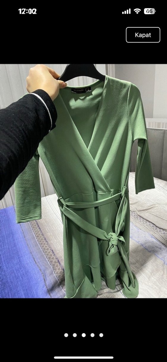 Yeşil yarım Kollu Elbise - Görsel 4
