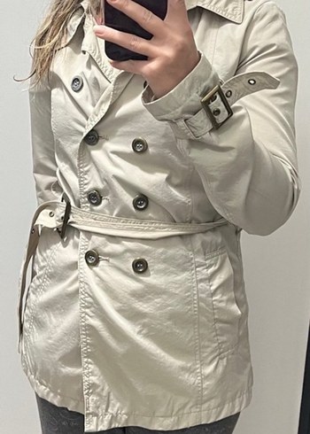 Bej Düğmeli Midi Trençkot - Görsel 5