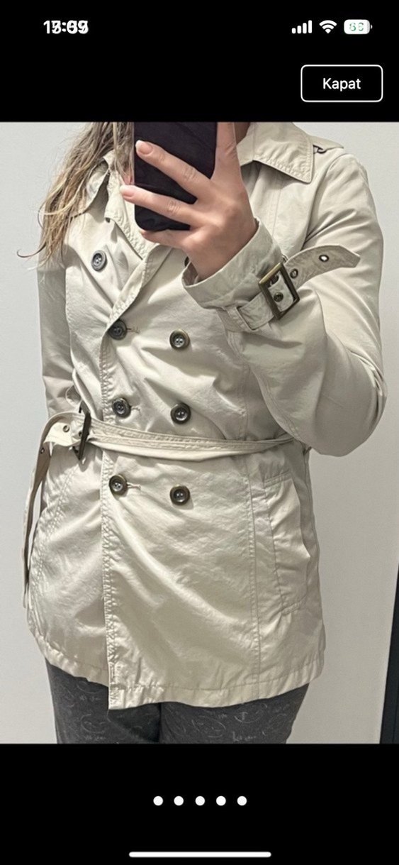 Bej Düğmeli Midi Trençkot - Görsel 5