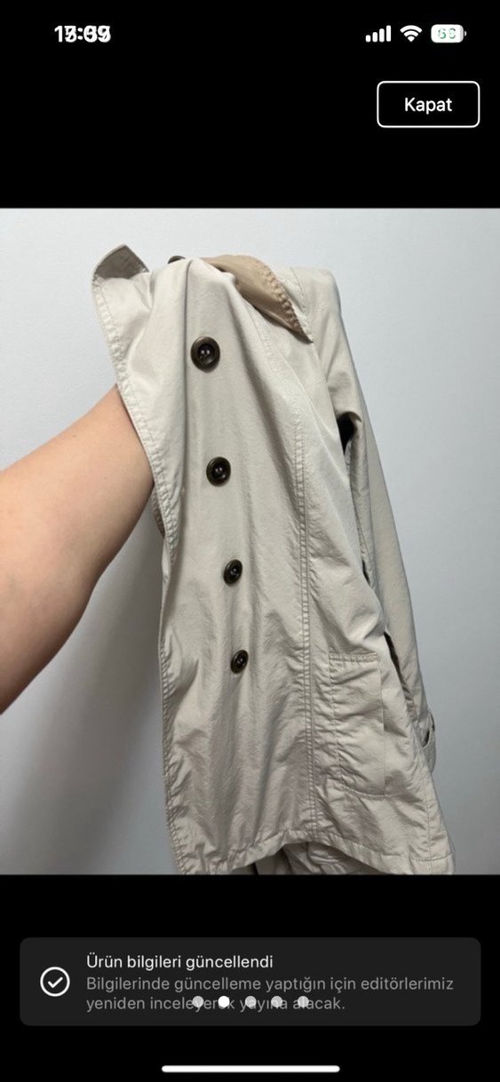 Bej Düğmeli Midi Trençkot - Görsel 3