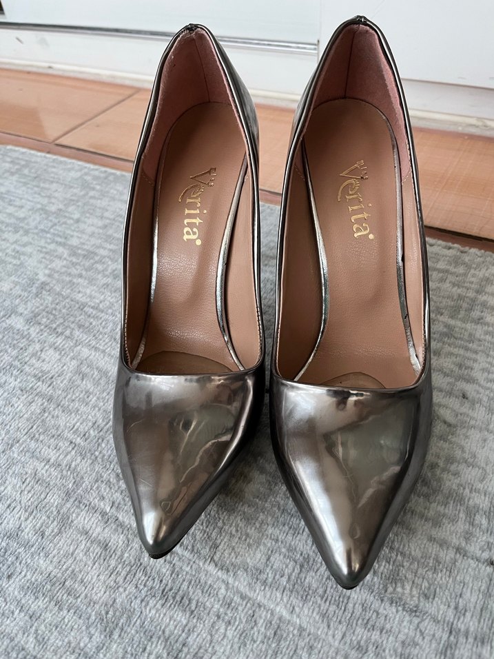 Gri Parlak Stiletto  Kadın Topuklu - Görsel 3