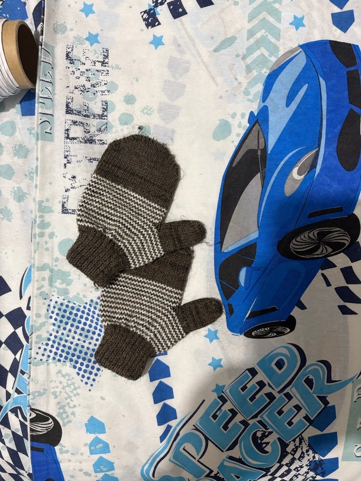 Çocuk Örme Kahverengi Gri Eldiven - Görsel 2