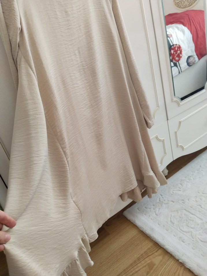 Bej Kadın Uzun Kollu Salaş Tunik - Görsel 2