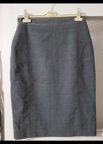 Gri Midi Kalem Etek, Kemerli, Ofis Stili