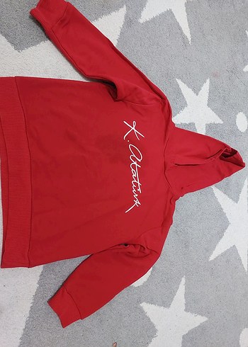 K. Atatürk Baskılı Kırmızı Kapüşonlu Sweatshirt - Görsel 2