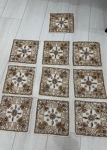 Bohem Nakışlı Kahverengi Masa Örtüsü Seti - Görsel 6