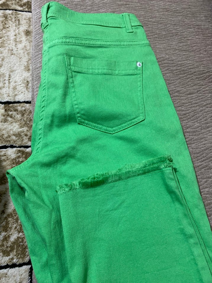 Yeşil Keten Midi Kadın Pantolon - Görsel 5