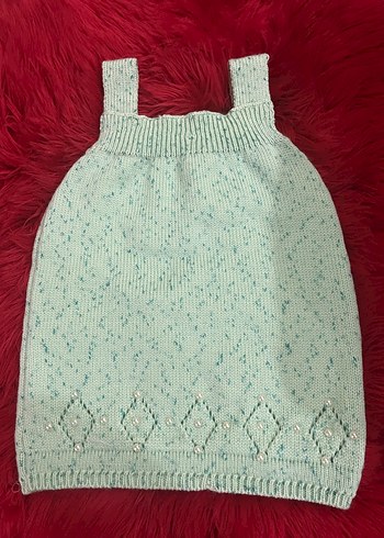 Kız Çocuk Turkuaz Nakışlı Triko Elbise - Görsel 2