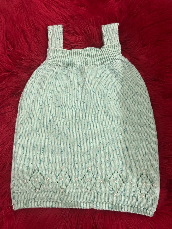 Kız Çocuk Turkuaz Nakışlı Triko Elbise - Görsel 2