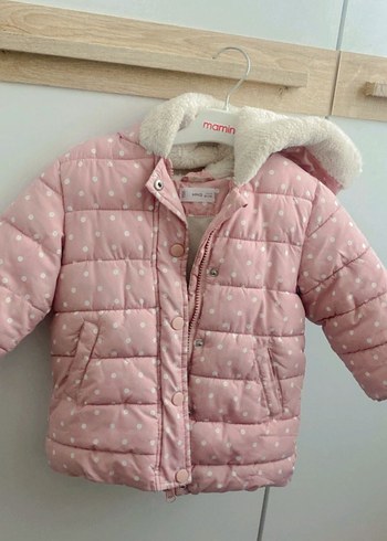Pembe Desenli Kürklü Kız Çocuk Mont