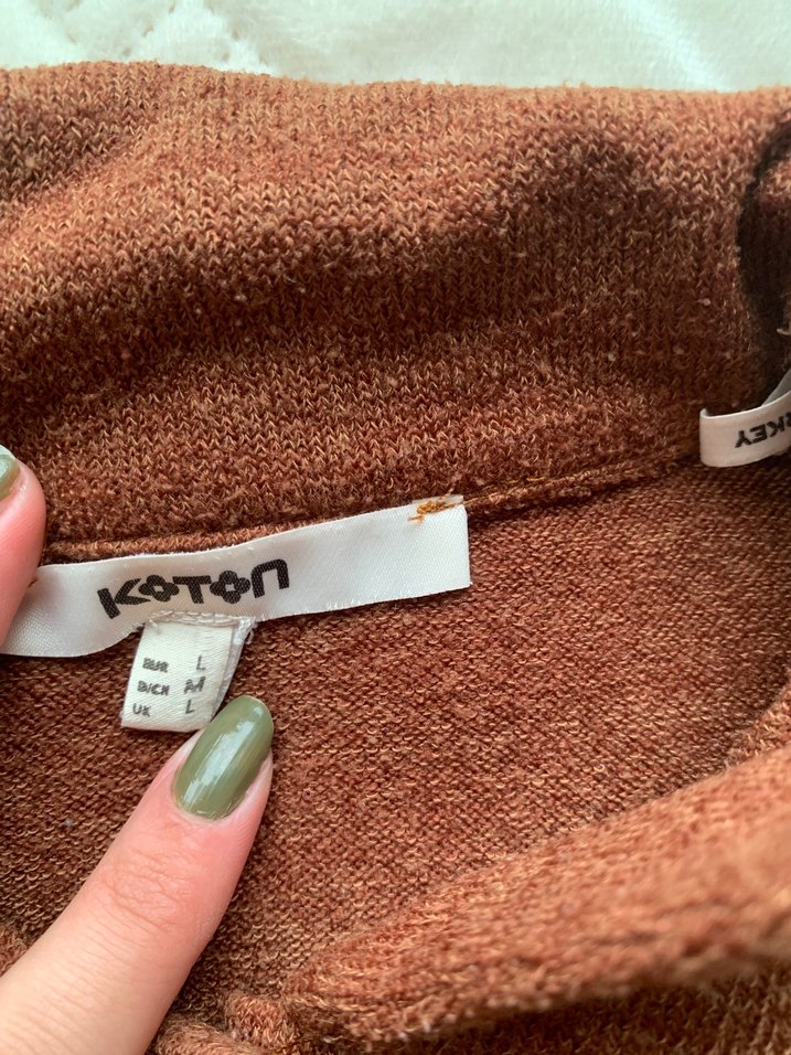 Düğmeli Kahverengi Kadın Keten Kazak - Görsel 2