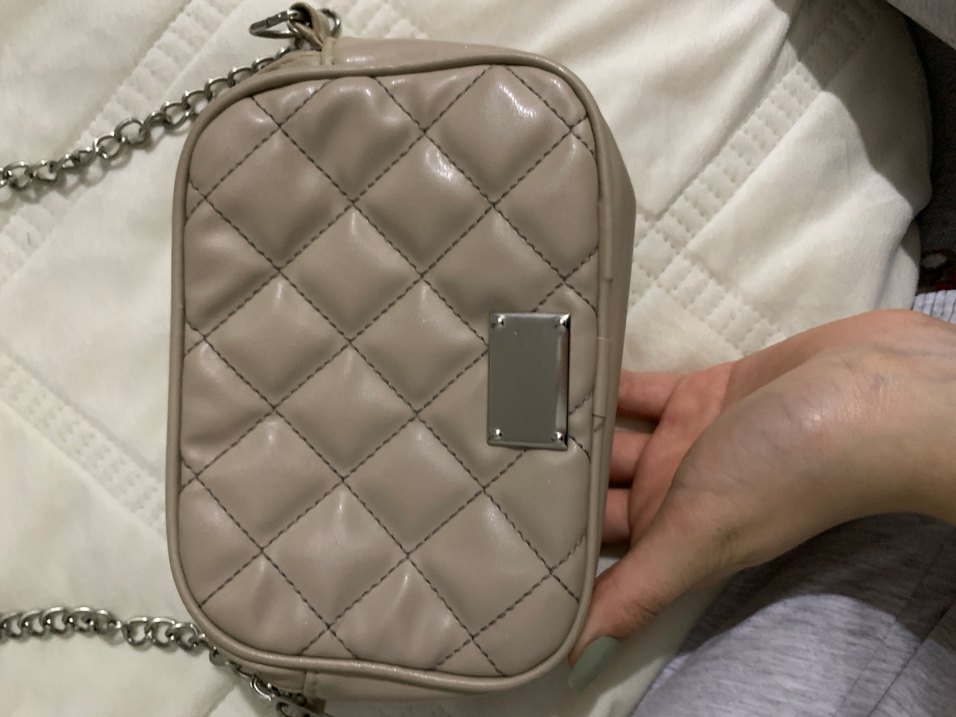 Bej Zincir Detaylı Kadın Deri Çanta - Görsel 2