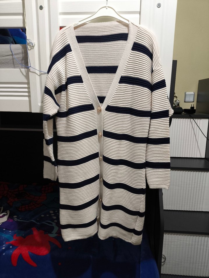 Uzun Kollu Çizgili Kadın Hırka - Görsel 2