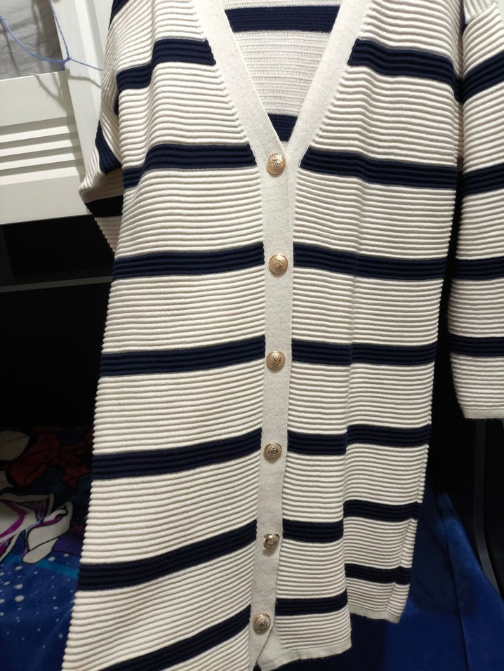 Uzun Kollu Çizgili Kadın Hırka - Görsel 3