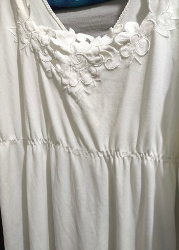 Beyaz Nakışlı Uzun Bohem Kadın Sabahlık - Görsel 5