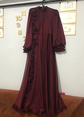 Bordo Fırfırlı Uzun Kollu Kadın Elbise
