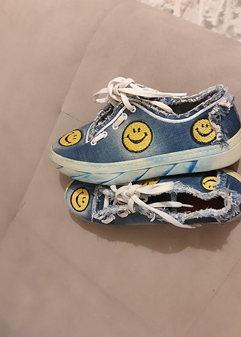 Diğer Kadın Kot Sneakers Wedge Gülümseme Desenli Ayakkabı.