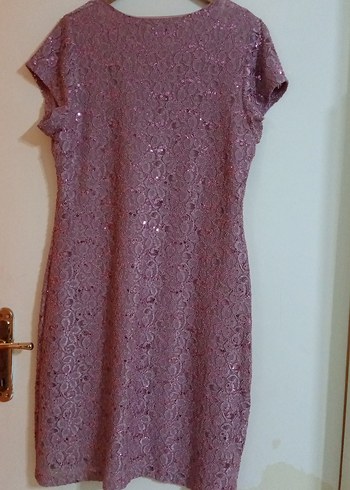 Mor Dantel İşlemeli Midi Elbise - Görsel 2