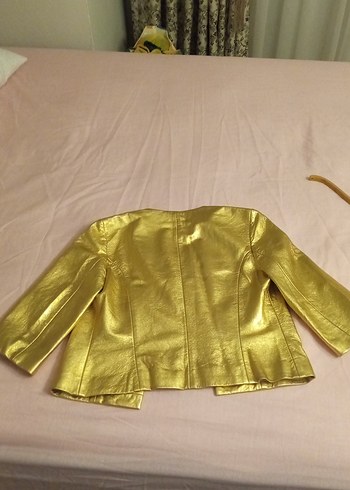 Altın Rengi Kısa Kadın Deri Ceket - Görsel 2