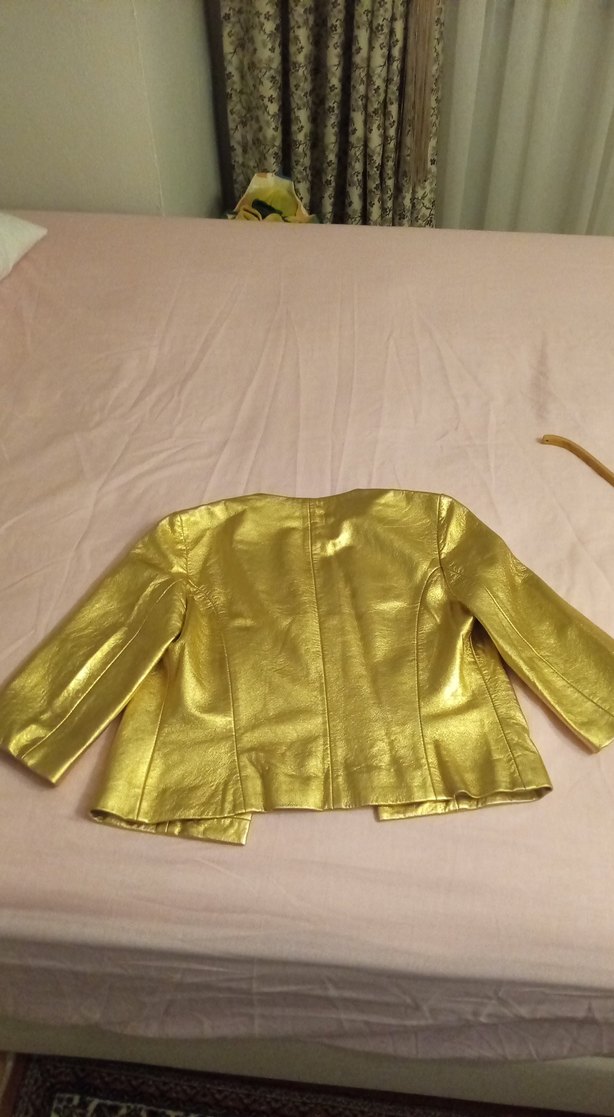 Altın Rengi Kısa Kadın Deri Ceket - Görsel 2