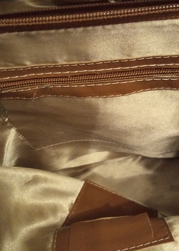 Bej Deri Kadın Çanta Fermuarlı - Görsel 5