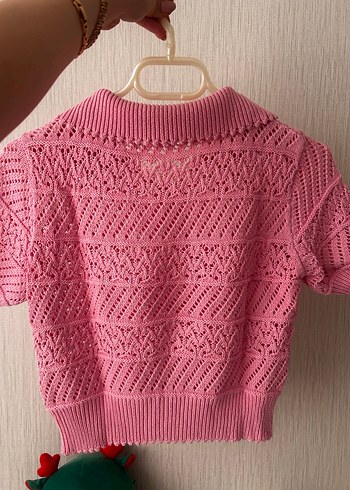 Pembe Örgü Kısa Kollu Kazak-TRİKO - Görsel 3