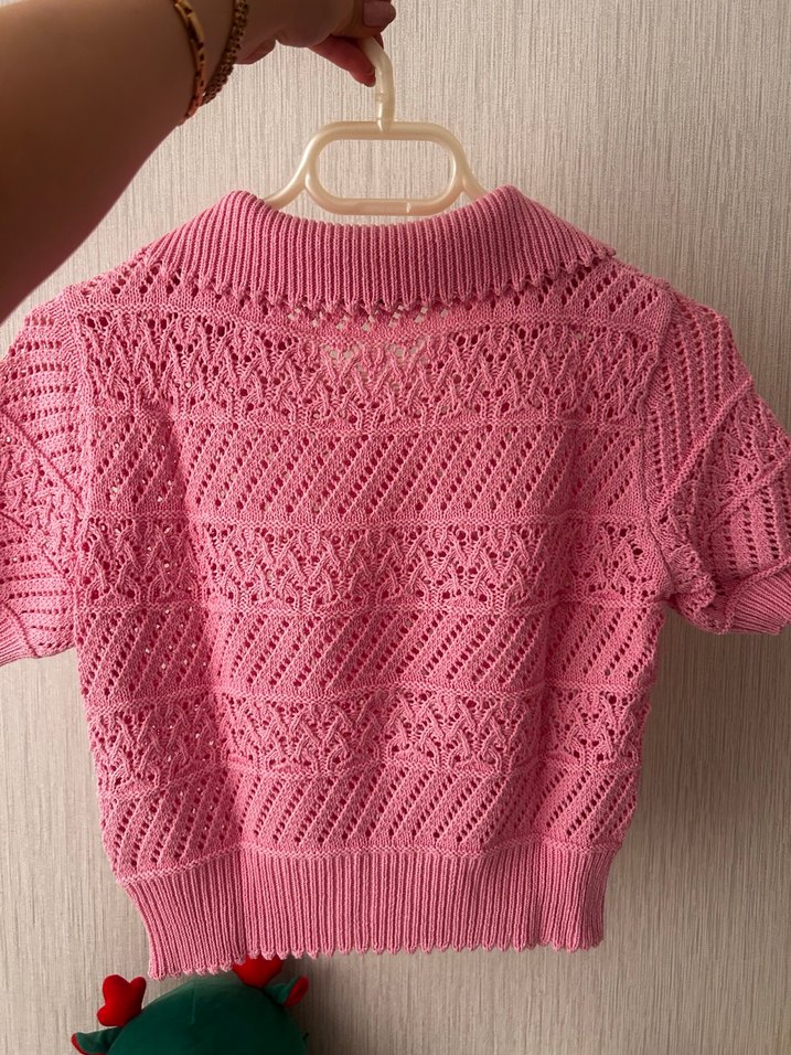 Pembe Örgü Kısa Kollu  Kazak-TRİKO - Görsel 3