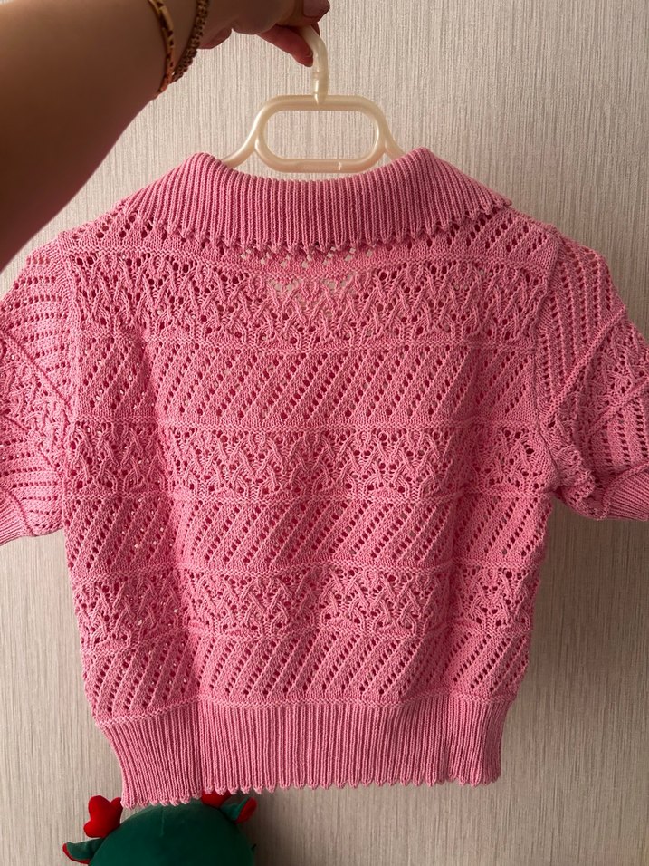 Pembe Örgü Kısa Kollu  Kazak-TRİKO - Görsel 4